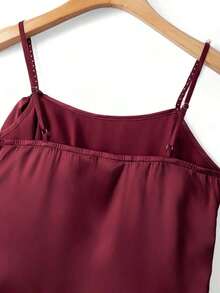 Nueva blusa de verano para mujer, top de camisola de perlas burdeos, top elegante de fiesta burdeos, top de playa burdeos, top de cami para bodas y eventos burdeos, top casual burdeos, top de cami brillante burdeos. - Rojo - Ver 5