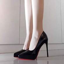 Spring And Summer Height-Enhancing Black High-Heeled Shoes With Red Soles, New Fashion Style, Patent Leather Pointed Toe Professional Shoes - 裸色紅底11厘米 - 查看 10