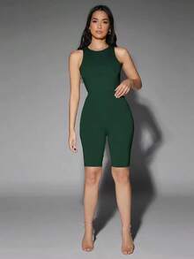 Camiseta sin mangas de color sólido - Verde Oscuro - Ver 5