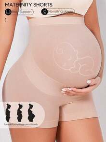 Pantalones cortos de maternidad con cintura alta y panel de soporte abdominal expandible, adecuados para yoga, entrenamiento y uso durante el embarazo en Navidad - Rosa - Ver 1