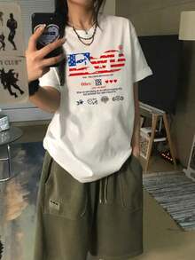 Women's Short-Sleeved T-Shirt, 100% Cotton. Loose, Versatile, And Fashionable Design. Weight: 200g. One-Piece Top. - 白色 3 - 查看 2