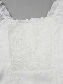 Nuevo vestido mini elegante con diseño de jacquard rosa, estilo dulce y picante de resort, atuendo de campo pastoral, ceremonia de graduación, estilo universitario, vacaciones de verano, playa, fiesta, boda - Blanco - Ver 4
