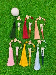 1pc 83mm Plastic Golf Tee With Rhinestone Ball, White Fan Tassel, Golf Accessories - Multicolor - View 2