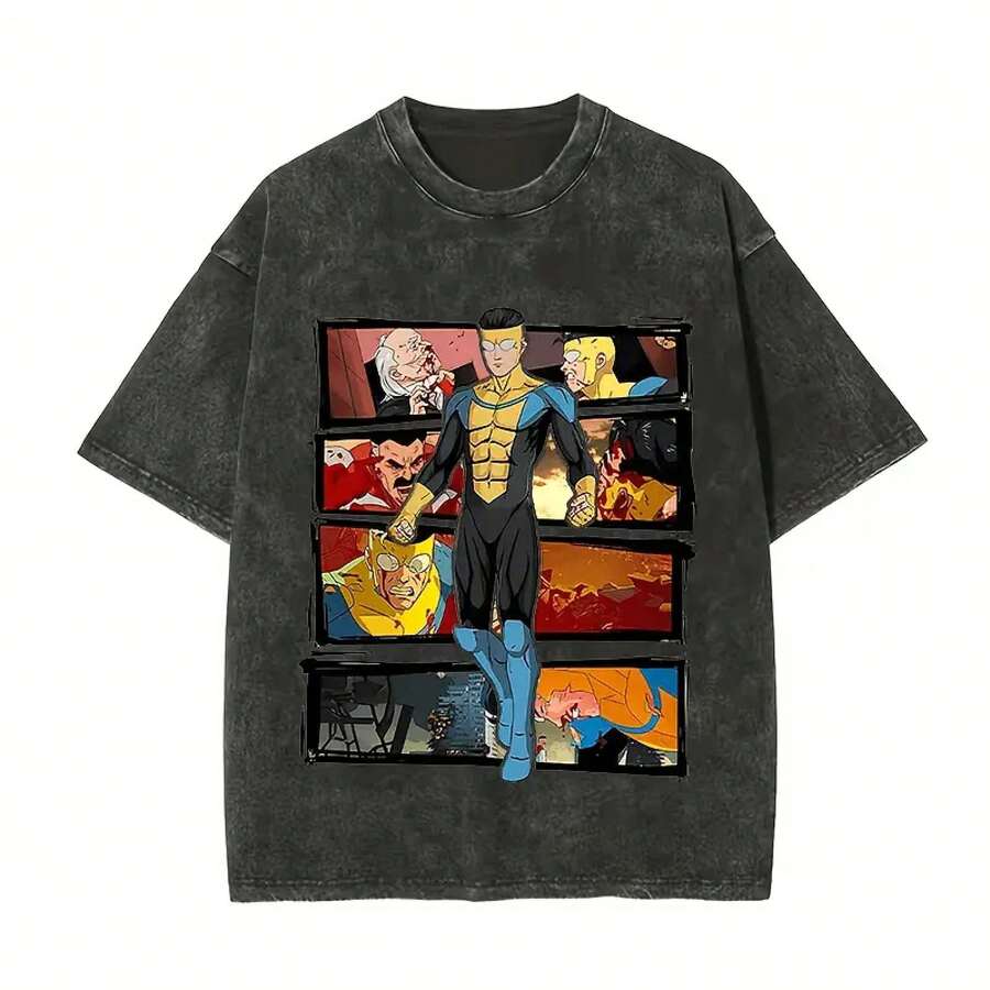 Unisex Printed And Washed T-Shirt 46 2QMZ - 黑色 - 查看 1