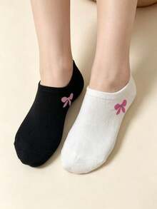 1/5/12 Pairs Cute Bow Design Basic Solid Color Ankle Socks, Soft Breathable Casual Everyday Outdoor Sports Socks For Men And Women, Spring/Summer - Multicolor - View 2