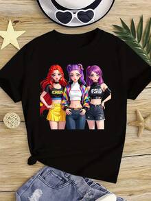 Camiseta de manga corta para niños con estampado de K-Pop, 120-170 cm, cuello redondo, recuerdo para fanáticos de K-Pop, transpirable y lavable a máquina - Negro - Ver 12