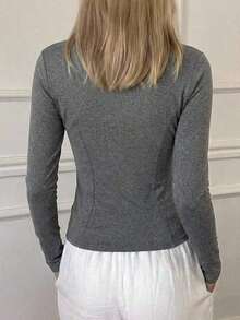 Chaqueta delgada casual de manga larga y ajuste ceñido para mujer, ropa casual de calle para otoño - Gris 2 - Ver 5