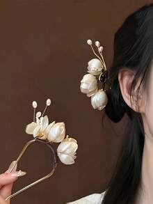 1件女款新式玉蘭花苞髮簪 新中式金屬U型髮簪 髮飾 頭飾 髮髻造型器 髮夾 - 彩色 - 查看 1