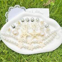 20pcs White Ocean Series Shoe Charms, Shell, Starfish, Bow DIY Accessories, Charm Set For Perforated Slippers - White Starfish Long Chain - View 10