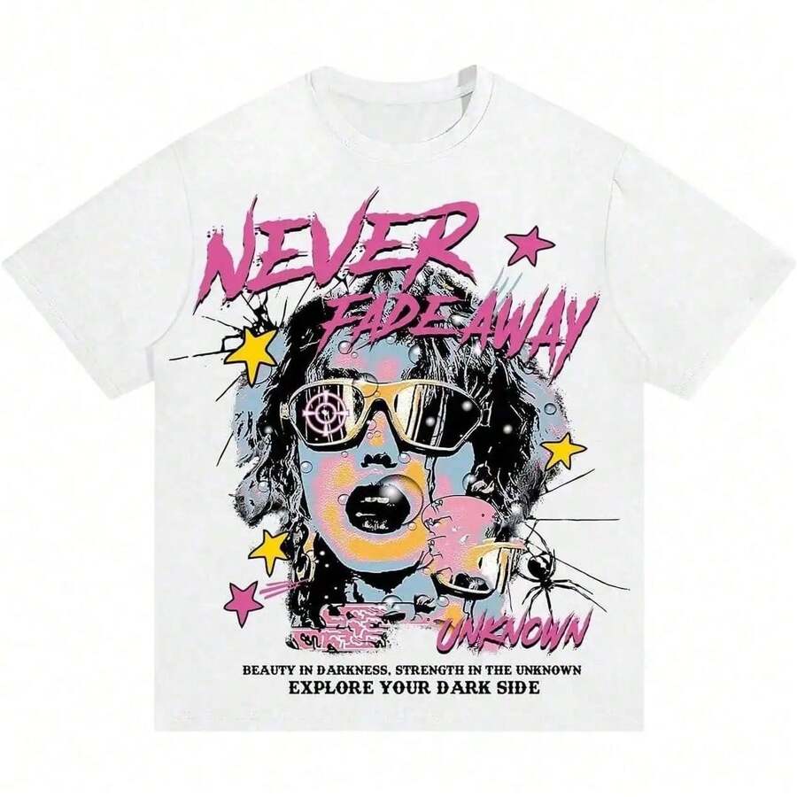 Men's Y2K Style Printed T-Shirt, Loose Fit, Unisex, Oversized, With Character Print, 90s Retro Street Style. XRSE - 白色 - 查看 1