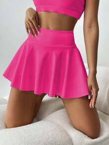 Pantalón falda de tenis de cintura alta blanco, pantalón corto/falda 2 en 1 antideslumbrante para golf/bádminton/fitness con bolsillos, falda pantalón deportiva de verano para yoga, correr al aire libre, nueva ropa de mujer en negro - Rosa Fucsia - Ver 2