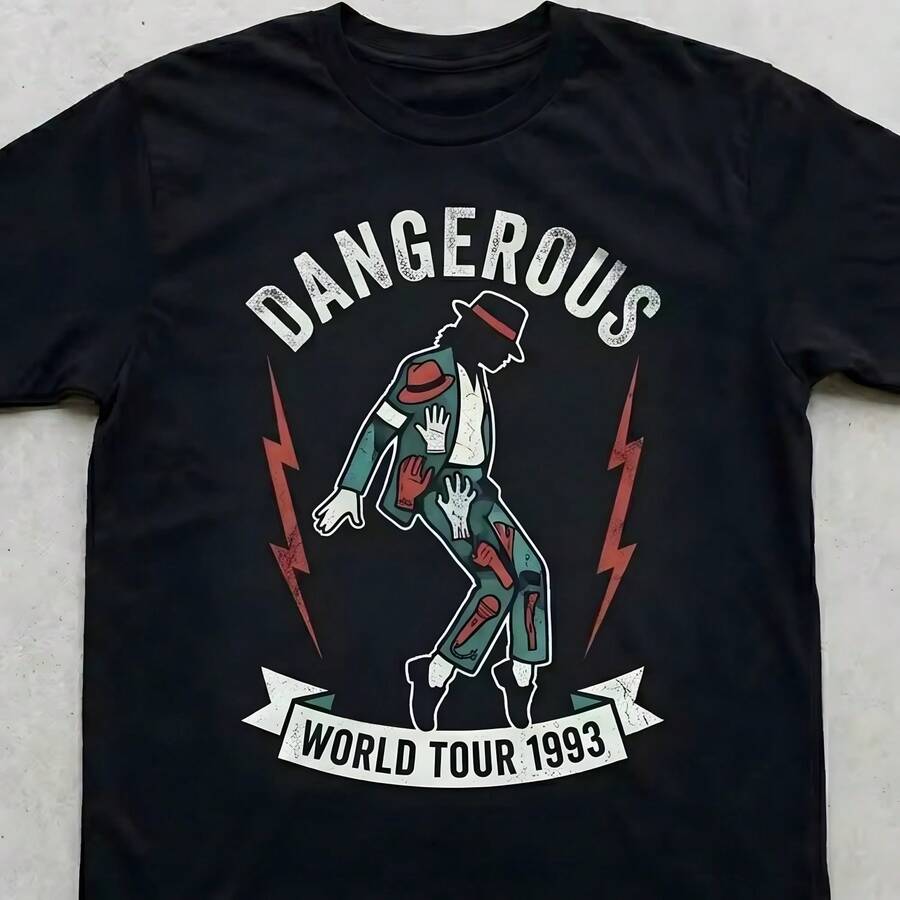 Camiseta de hombre MJS Movie Michaels Jacksons 1988's Bad World Tour, camiseta de algodón Unisex de manga corta Y2k, camiseta popular de gran tamaño, tops de ropa de calle - Negro - Ver 1
