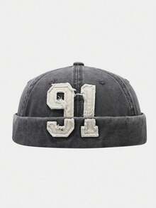 1pc Vintage European And American Washed Distressed 91 Beanie Hat, Retro Numeric Fashion Versatile - A - View 13