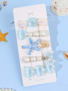 5 piezas Clips de pelo con tema oceánico, Clips de pelo con forma de concha de sirena y estrella de mar, Accesorios de moda para el cabello para niñas, Adecuado para vacaciones en la playa, uso diario, artículos esenciales para vacaciones - Multicolor - Ver 5