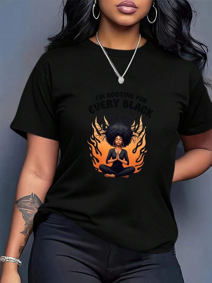 Size - Women's Oversized T-Shirt - Casual Loose Fit For Everyday Wear With Bold Graphic Support For All Blacks - Women's Black T-Shirt - Comfortable Top For All Seasons, For Home, Going Out And Casual Outfits, Comfortable Loungewear, T-Shirt With Striking Print, Breathable Material, Short Sleeve T-Shirt, For Lovers Of - 黑色 - 查看 1