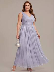 EVERPRETTY Đầm phù dâu cỡ lớn, thanh lịch, không tay, lấp lánh, màu tím nhạt, thích hợp cho đám cưới mùa hè trên bãi biển, kỳ nghỉ, tiệc trước đám cưới và tiệc cưới. - Màu tím hoa cà - Xem 6