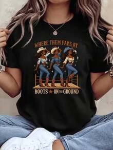 GraphicBoots Casual Clothing Oversized Graphic Print Short Sleeve T-Shirt, Stylish And Casual Everyday Top, Bohemian Tee, Women's Blouses - 黑色 - 查看 7