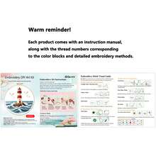2pcs Ocean Lighthouse Series Embroidery Kits, Beginner DIY Handmade Embroidery Set, Fresh Night Scenery Home Decor Wall Hanging - Multicolor - View 7