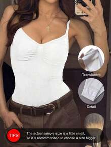 Camiseta sin mangas negra elegante de unicolor, de estilo minimalista y versátil, con pliegues, adecuada para verano y otoño, para mujer (VIVINA) - Blanco - Ver 9