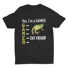 1 pieza, Camiseta con meme de Gamer Tax Fraud Frog Virus, Conjuntos para parejas S-3XL, Unisex, Moda urbana,  casual de verano, Estilo elegante para mujer, Camiseta de algodón de cuello redondo, Uso diario | Regalo perfecto para las fiestas | Tela 100% algodón | Suave y cómodo | Camiseta de cuello redondo | - Negro - Ver 1