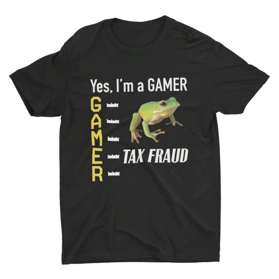 1 pieza, Camiseta con meme de Gamer Tax Fraud Frog Virus, Conjuntos para parejas S-3XL, Unisex, Moda urbana, casual de verano, Estilo elegante para mujer, Camiseta de algodón de cuello redondo, Uso diario | Regalo perfecto para las fiestas | Tela 100% algodón | Suave y cómodo | Camiseta de cuello redondo | - Negro - Ver 1