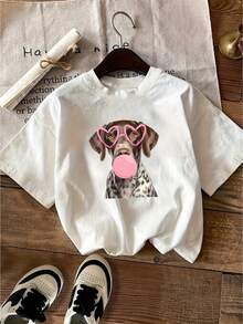 New 2026 Collection: Cotton T-Shirt, Casual Letter Print T-Shirt, Short Sleeve, Round Neck, Casual Top For Summer And Spring, Women's Clothing, 100% Cotton, Durable - 綠色 - 查看 7