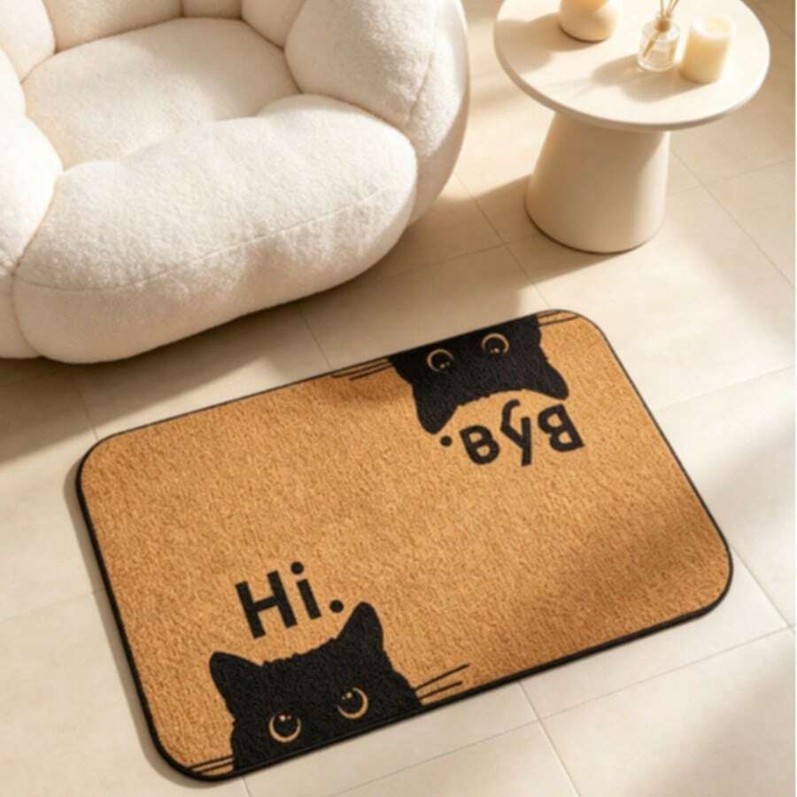 1pc Black Cat Welcome Mat, Small Rug, Doormat, Carpet, Floor Mat, Outdoor Doormat, Kitchen Rug, Home Decor, Front Door Mat, Area Small Rug, Outdoor Mat, Home Decor, Area Rug, Garden Carpet, Washable Rug - Multicolor - View 1