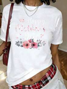 Feliz Día de la Madre con Estampado Floral de Mamá, Abuela, Camiseta de Manga Corta con Cuello Redondo, Top Casual para Verano y Primavera, Ropa de Tallas Grandes para Mujer, blusa casual mu - Blanco - Ver 8