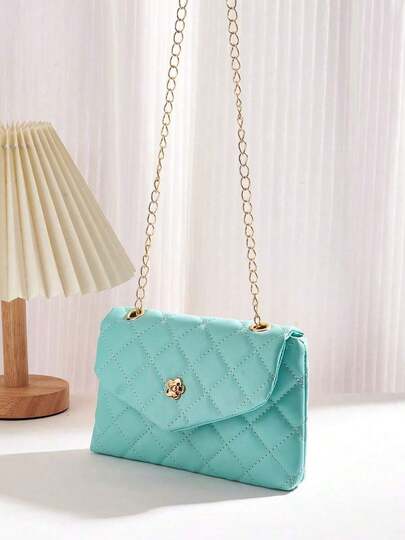 1pc Girls Quilted Casual Fashion Flap Chain Crossbody Bag, Small Shoulder Bag Suitable Everyday Use, Vacation, POOY