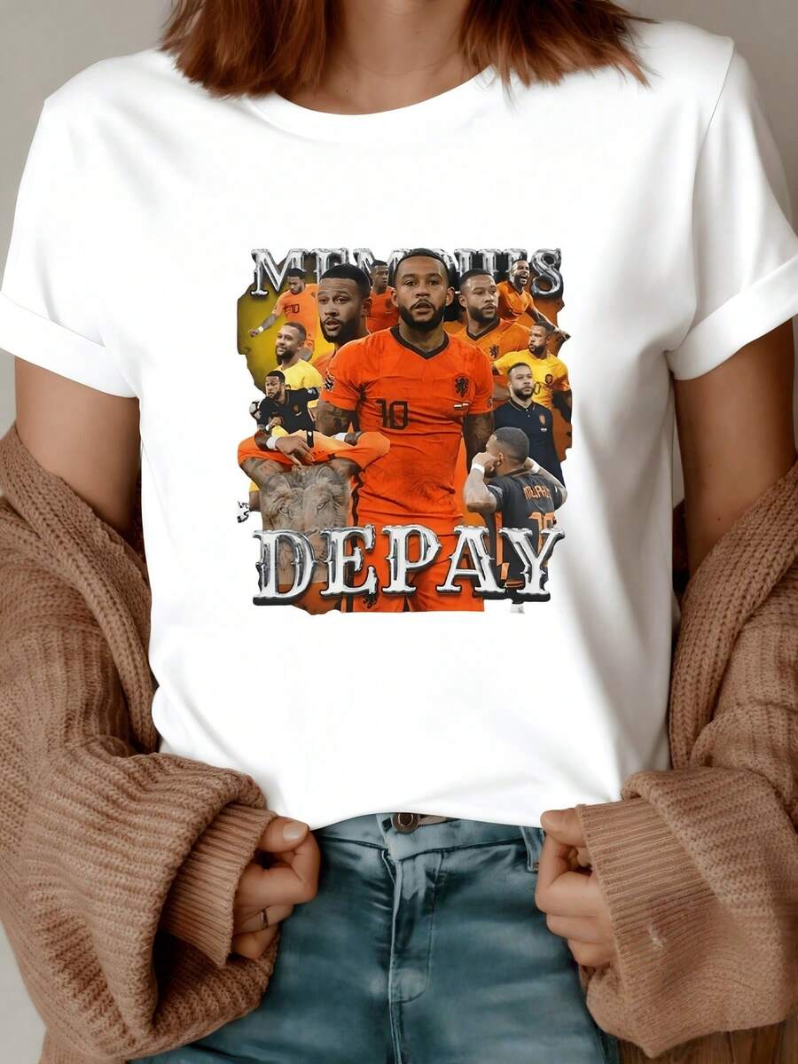 Image Of Players United In Sportsmanship With Orange Tones That Evoke Passion, Strength And National Pride; Modern, Comfortable Casual Women's T-Shirt For Everyday Wear - 白色 - 查看 1