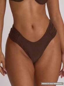 Resort - Braguitas de Bikini con Laterales Fruncidos y Corte Cheeky, Ropa de Baño para Vacaciones, Verano, Viajes, Playa, Básicos de Baño, Traje de Baño de Color Sólido, Resort Core - Marrón Chocolate - Ver 8