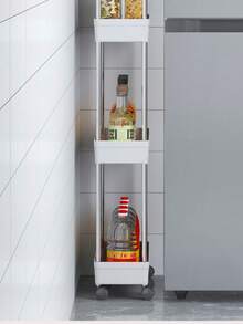 1 Black Small Trolley Storage Rack, Floor-Standing, Multi-Layer Design, Suitable For Bathrooms, Toilets, Gaps, Living Rooms, Kitchens And Other Places, Layered Storage Rack, Small Trolley Storage Rack, Home Bathroom Decoration, - Multicolor - View 2