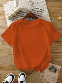 Regular Fit T-Shirt With "Estate Italiana" Print Of Italian Summer Lemon Ice Cream, 100% Cotton, 180 Grams, Orca Brand, Suitable For Casual Wear, Outdoor Activities, Sports, Holidays, Gifts And Other Occasions. - 橘色 - 查看 2