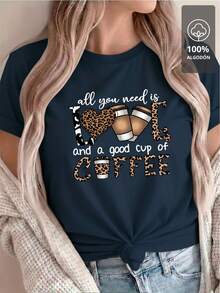 Love And Coffee Animal Print - 100% T-Shirt - 海軍藍 - 查看 1