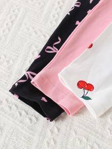 3pcs/Set Girls' Casual Pants, Solid Color, Tie-Dye, Heart & Butterfly Print Leggings - Multicolor - View 5