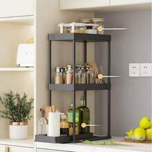 2-Tier Under Sink Storage Rack, Expandable Kitchen Cabinet Organizer, Black & White Dual Color Cleaning Supplies Storage Shelf - Multicolor - View 3