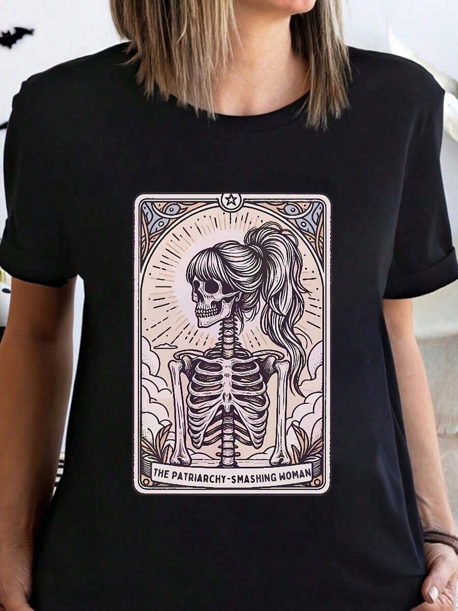 100% cotton Chaleco casual de cuello redondo, el tejido de punto tiene un ligero elástico, con motivos de feminismo, democrático y cartas de tarot, rompe el patriarcado, muestra el motivo del voto por los derechos reproductivos de las mujeres, adecuado para todas las estaciones. - Negro - Ver 1