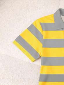 Blusa casual de mujer con cuello polo a rayas y manga corta - Gris 2 - Ver 3