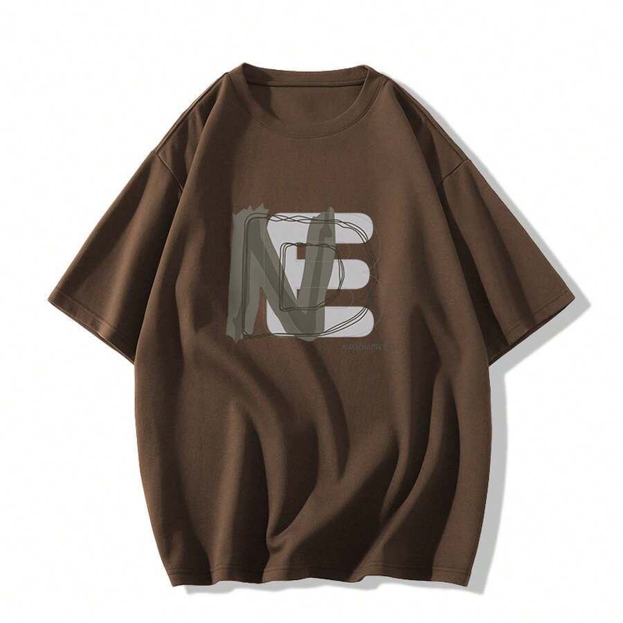 Women's Casual Printed T-Shirt, Short Sleeves, Round Neck, Spring/Summer Urban Fashion Unisex T-Shirt. GVXP - 咖啡色 - 查看 1