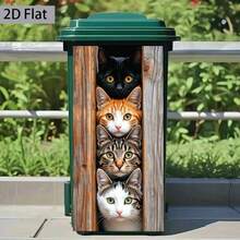 1pc 14.57 X 32.28 Inch Trash Can Sticker, 4 Cats Exploring Outside Window, Decorative Wall Paper Self-Adhesive For Kitchen Trash Can, Wall, Home Decor - Style 1 - View 11