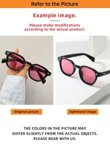 1pc Unisex Retro Round Frame High Quality Minimalist Fashion Glasses, Suitable For Travel, Beach, Daily Wear - Black Frame Red Film - View 5