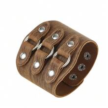 1pc Vintage Composite Design Men's Bracelet, Fashionable Daily Accessory, Gift For Men - Brown - View 5