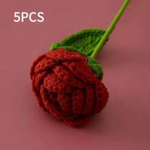 1pc/3pcs/5pcs Exquisite Hand-Cropped Knitting Craft Roses Flowers ,Artificial Flowers For Wedding Party Decorations Home Decor Gift Bouquets - Burgundy - View 9