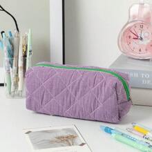Large Capacity Plaid Pencil Case Suitable For Office And School, Color Block Student Stationery Storage Bag With Portable Desktop Storage Pouch, Compact Stationery Organizer Box Suitable For Classroom Supplies - Style 1 - View 7