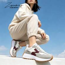 Striped Casual Lace-Up Mesh Patchwork Gym Running Comfortable Couple Outfit - White, Gray, Red - View 2