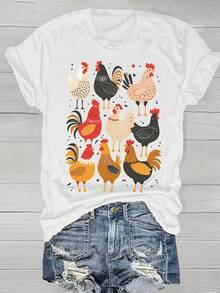Plus Size - Women's Plus Size T-Shirt With A Comfortable Round Neck, Elegant Print, Perfect For Spring And Summer, Made Of Soft And Cozy Fabric, A Must-Have For Fashion Lovers, Plus Size T-Shirt - 白色 - 查看 6