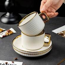 1/6組 金邊浮雕陶瓷咖啡杯與杯盤，奢華精緻家用餐具/茶杯，適合卡布奇諾、濃縮咖啡、拿鐵、茶，可微波，適用於居家、辦公室、咖啡廳，送給女性的完美禮物，適合派對、喬遷新居、日常居家使用 - 彩色 - 查看 8