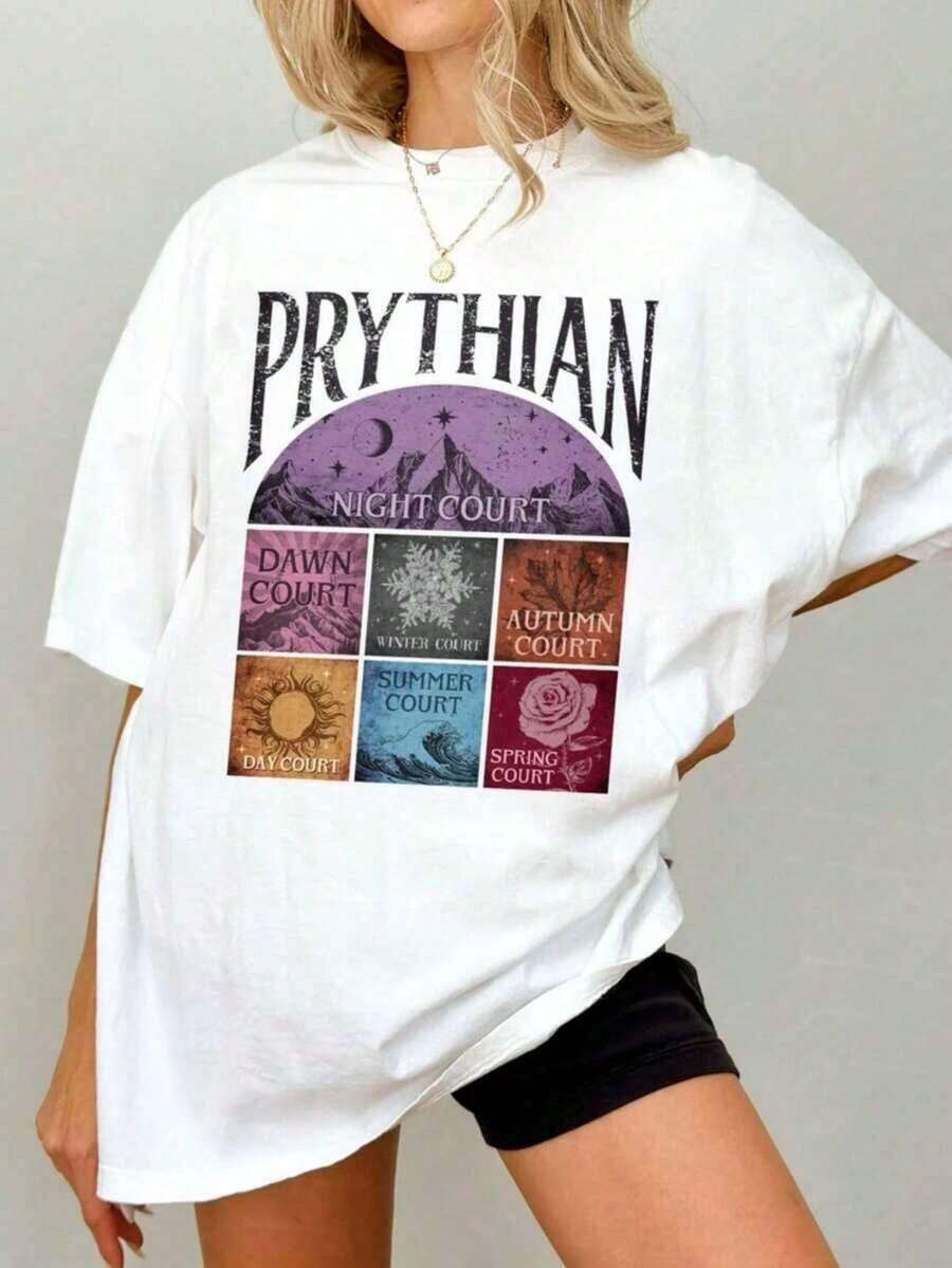Premium Seven Courts Of Prythian Shirt, The Maas Tour Sweatshirt, Velaris Night Court SJM Inspire Shirt, Gift For Book Lover. Women's Fashionable Casual T-Shirt With Creative Print, Short Sleeve, Round Neck, For Spring And Summer. Festive Celebration Shirt, Party Wear Top, - 白色 - 查看 1