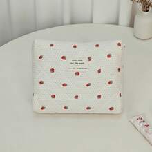 Stylish Quilted Strawberry Dot Design Makeup Pouch, A Fashionable And Portable Storage Solution. This Multifunctional Bag Offers Ample Space For Travel Essentials, Including Toiletries, A Tote For Your Phone, And Compartments For Coins And Small Items - Multicolor - View 5
