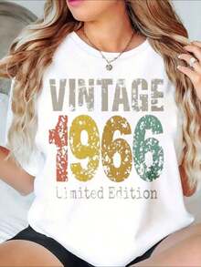 NewSummerCasualVintage 1966 Limited Edition Birthday Gift For Women And Men Classic Retro Style Unisex T-Shirt Casual Wear For Anniversary Celebration - Vintage Urban Style Unisex Cotton Loose Short Sleeve Crew Neck T-Shirt - 白色 - 查看 6